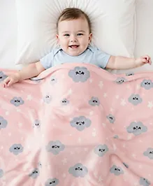 Babyhug Lightweight Single Ply Mink Blanket Star Cloud Print -Light Pink