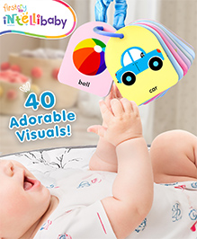 Intellibaby Premium First Visual Brain Cards Mobile Ring & Velvet Ribbon| Sensory Development | 40 Multicoloured Visuals|Travel, Tummy Time Toy