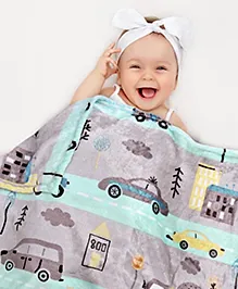 Babyhug Lightweight Single Ply Mink Blanket City Print - Grey