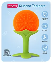 Babyhug Orange Shape Silicone Teether - Orange| Sooth Teething Gums| 100% Food Grade | Easy to Clean| Easy to Grasp| Soft Silicone| Baby Safe| BPA Free| Textured Teether for Sensory Simulation