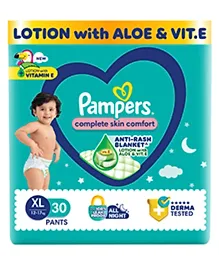 Pampers Complete Skin Comfort Pants, Anti-rash blanket, Lotion with Vitamin E & Aloe Vera, Extra Large size baby Diapers, (Xl) 30 Count, 12-17 kg