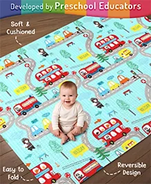 Intelliskills 2 in 1 Play Mat Jungle & Roadmap Theme-Multicolour | 6.5 x 4.5 ft, 0.6 cm Thick | Reversible, Foldable,Textured & Waterproof | Double-sided & Soft |  Educator Recommended | For Gifting 