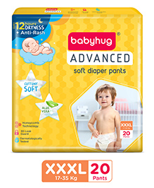 Babyhug Advanced Pant Style Diaper XXXL Size - 20 Pieces, Honeycomb Technology, Cottony Soft Diaper with 3D Leak Guard, Latex & Alcohol Free, Anti-rash & Gentle