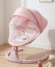 Babyhug Electric Rocker with Mosquito Net Baby Swing Cradle with Remote & 5 Modes of Speed Safety Belt  & Music- Pink