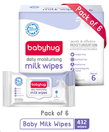 Babyhug Milk Daily Moisturising Baby Wet Wipes 98% Water Pack of 6   - 72 Pieces Each