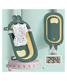 StarAndDaisy Smart Anti-Slip Foldable Collapsible Baby Bathtub with Temperature Meter and Cushion - Green