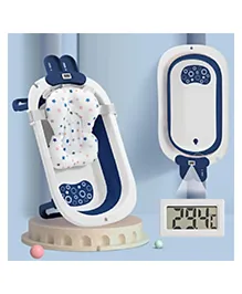 StarAndDaisy Smart Anti-Slip Foldable Collapsible Baby Bathtub with Temperature Meter and Cushion - Blue