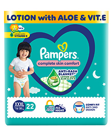 Pampers All round Protection Pants, Extra Extra Extra Large size baby diapers (XXXL) 22 Count, 16-30 kg, Anti-rash blanket, 360 degree Lotion with Aloe Vera