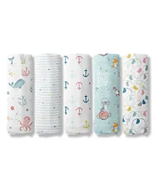 haus & kinder Nautical Collection 100% Cotton Muslin Swaddle Pack Of  5 - Multicolor (Design May Vary)