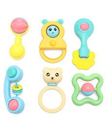Babyhug Cute Animal Shaped Baby Rattle Set|Newborn Sensory Toys for Grasping|Visual Stimulation & Motor Skill Development|Bright Colors, Lightweight & Easy to Hold|3+Months|Ideal for Gifting|BIS|6Pcs