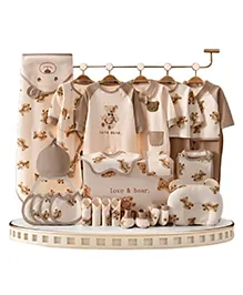 Little Surprise Box Teddy Love New Born Gift Hamper All Season Wear Clothes - Cream & Brown
