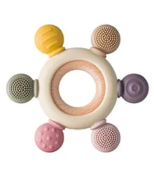 Playbox Wooden Teether, Baby Teething Toys Silicone Teethers BPA Free Silicone Rudder with Wooden Ring Soothe Babies Gums