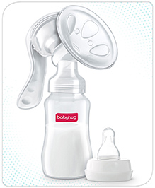 Babyhug ComfortFlow Manual Breast Pump  White| 2 Suction Modes| Soft Silicon Flange| Quiet Operation| BPA-Free| Anti Back-flow| Sterilazable| Single Hand operation