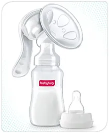 Babyhug ComfortFlow Manual Breast Pump  White| 2 Suction Modes| Soft Silicon Flange| Quiet Operation| BPA-Free| Anti Back-flow| Sterilazable| Single Hand operation