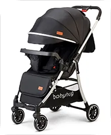 Babyhug Travel Compact Baby Stroller with Reversible Handle Adjustable Backrest & Canopy - Black