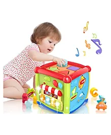 YAMAMA Musical Fancy Baby Activity Cube 6 in 1 Learning Toys With Letters Colorful Shape Sorter Vehicles Puzzle 4 Piano Keys For Kids And Babies  Multicolor
