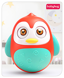 Babyhug Penguin Musical Push and Shake Eye Blinking Red Roly Poly| Wobbling Bell Sounds For 8 Months+| Child Safe Material| Gifting Toy| BIS Certified