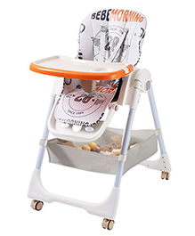StarAndDaisy Galaxy Star Baby High Chair Foldable Feeding Chair Strong Dining Chair for baby with height adjustment with storage basket- Orange