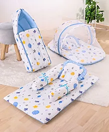 ZOE Bedding Set Sleeping Bag & Mosquito Net Gadda Combo Set of 3 Solar Print - Blue