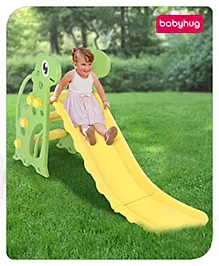 Babyhug Yellow and Green Dino Slide for Kids at Home(L 4.43 x B 1.48 x H 2.46) ft| Mini Freestanding Foldable Indoor Slider for 2-4 Years Kids| Child Safe Material| BIS Certified