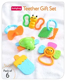 Babyhug Teether Gift Set Pack of 6||Easy to Grip|Fits in Mouth, Stimulates and Massages Sore Gums| Gifting Toy| Child Safe Material| BIS Certified| 4 Months+