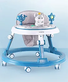 Babyhug Premium Multifunctional 360&deg; Baby Walker with 2-Level Height Adjustment - Blue| Removable Musical Play Tray| Feeding Tray| Foldable Design| Smooth Swivel Wheels| Padded Cushion Seat
