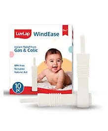 LuvLap WindEase Colic Reliever for Babies, Instant Relief from Gas & Colic, BPA & Latex Free, Natural aid, Pack of 10, White