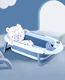 Bath Tub With Cushion,thermometer,and Shampoo Rinse Cup - Blue (Color May Vary)