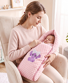 Babyhug 3 in 1 Bubble Embroidered Carry Nest Cum Sleeping Bag Elephant Applique- Pink