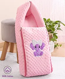 Babyhug 3 in 1 Bubble Embroidered Carry Nest Cum Sleeping Bag Elephant Applique- Pink