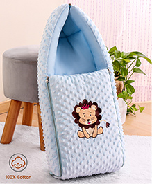Babyhug 3 in 1 Bubble Embroidered Carry Nest Cum Sleeping Bag Lion Applique- Blue