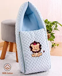 Babyhug 3 in 1 Bubble Embroidered Carry Nest Cum Sleeping Bag Lion Applique- Blue