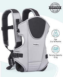 Babyhug First Blossom 3-in-1 Baby Carrier : Ergonomic Design with Breathable Mesh, Padded Straps, Cushioned Leg Openings & Multiple Carrying Positions for Babies up to 12 kg - Grey