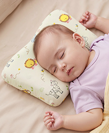 Babyhug Premium Rectangular Memory Foam Head Shaping Baby Pillow Animal Theme- Green| Prevents Flat-Head Syndrome| Firm and Supportive| Supports Neck and Shoulders| Soft Breathable Fabric| Washable| Travel Friendly| Suitable for New Born