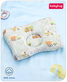 Babyhug Premium Rectangular Memory Foam Head Shaping Baby Pillow Vehicle Theme- Blue| Prevents Flat-Head Syndrome| Firm and Supportive| Supports Neck and Shoulders| Soft Breathable Fabric| Washable| Travel Friendly| Suitable for New Born