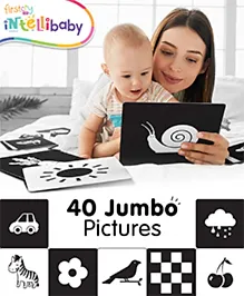 Intellibaby Large High Contrast Premium B&W Flash Cards|40 B&W Visuals|Non Toxic|Anti Glare|Tummy Time Play|Visual Stimulation|Paediatrician Approved