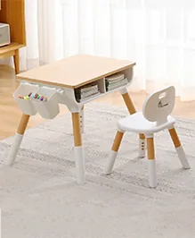 R for Rabbit Little Genius Woodland Baby Study Table & Chair Set for 3-7 Years Kids, Height Adjusment Plug & Play Installation Kids Desk Set Upto 50kgs Weight Capacity -  White)