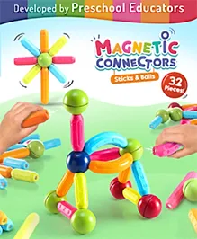Intelliskills Premium Child-Safe 32 Pieces Magnetic Building Sticks & Balls Construction Set | Non-Toxic | High-Quality & Durable | STEM Learning | BIS Certified | Educator Recommended | For Gifting&nbsp;