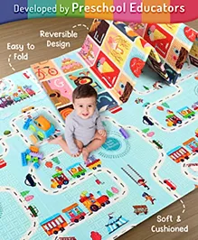 Intelliskills Extra Large Reversible Carnival & Alphabet Baby Learning & Crawling Foldable Play Mat | Waterproof, Anti-Skid, 6.5 x 4.5 ft, 0.6cm Thick | Ideal for Gifting | BIS Certified