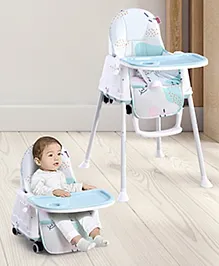 Babyhug 3 in 1 Comfy High Chair with Printed Cushion| High Chair, Feeding Chair & Booster Chair| Adjustable Double Food Tray| Removable PU Leather Seat| Safety Harness| Removable Footrest