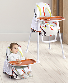 Babyhug 3 in 1 Comfy High Chair with Printed Cushion| High Chair, Feeding Chair & Booster Chair| Adjustable Double Food Tray| Removable PU Leather Seat| Safety Harness| Removable Footrest