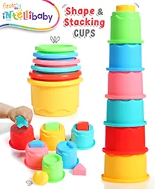 IntelliBaby 3-in-1 Shape & Stacking Cups | Sorting, Nesting & Water Play | Cognitive Skills Development | BIS Certified | Ideal for Gifting | Educator Recommended