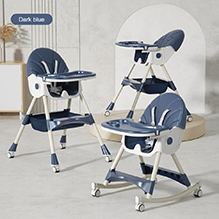 High Chair with Rocking Function and Cushioned Seat - Blue| 5 Point Harness| Wheels with Lock| Compact Fold| Removable Double Food Tray| Reclining Backrest