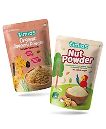 timios 100% Organic Jaggery Powder & 100% Organic Nut Powder - 100 g Each
