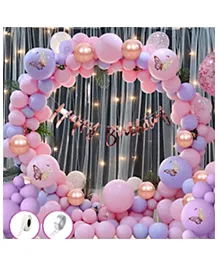 Puchku Happy birthday Net Curtain  LED Light 80 Pcs Combo for Kids pastel d&eacute;cor Butterfly Theme  birthday party first 1st  2nd 5th  10th