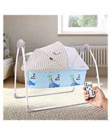 R for Rabbit Lullabies Baby Cradle Automatic Swing with 5 Point Safety Harness, Remote Control, Mosquito Net, Timer, Soothing Music for Kids Age 0-2 Years Weight Upto 12 Kg (Blue)