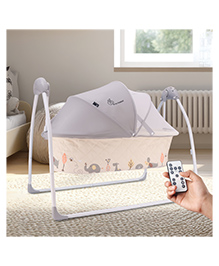 R for Rabbit Lullabies Baby Cradle Automatic Swing with 5 Point Safety Harness, Remote Control, Mosquito Net, Timer, Soothing Music for Kids Age 0-2 Years Weight Upto 12 Kg (Cream)