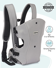 Babyhug  Elegant 3-in-1 Baby Carrier: Lightweight, Breathable fabric, Ergonomic design, Padded straps, Waist belt, 3 carry positions (inward, outward, back), Adjustable seat, Washable cover, Supports up to 15 kg- Grey