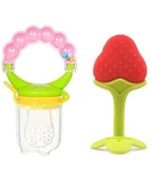 Neonate Care Strawberry Fruit Shape Silicone Teether With Fruit Food Feeder Nibbler Pack Of 2 -