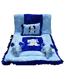 SAFE N CUTE Baby Sleeping 5 Items Bedding Set with Two elephants -Royalblue